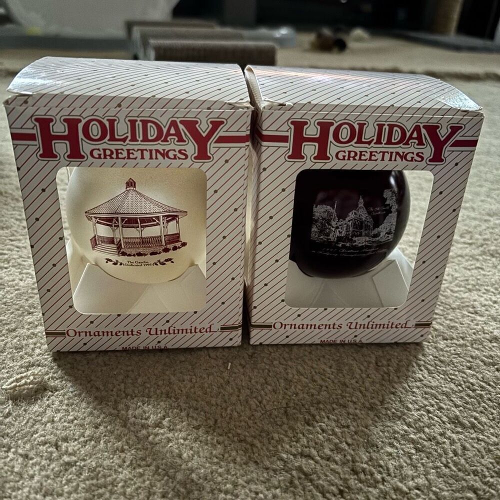 2 Ridgway Pennsylvania Vintage Glass Christmas Holiday Bulbs In Boxes